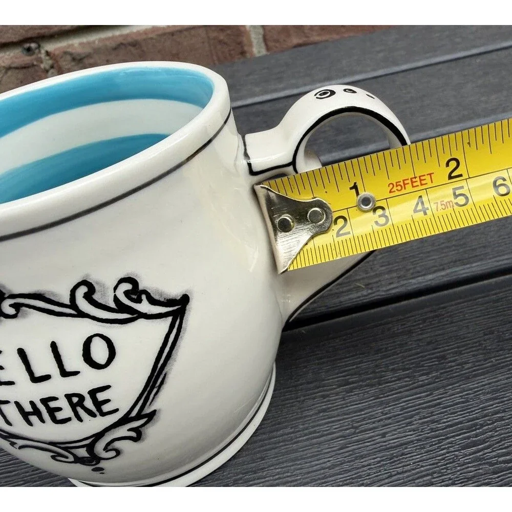 Hello There Coffee Mug Molly Hatch Art Anthropologie Cup White Black Blue Swirl